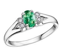 Anello a grappolo in oro bianco 9 kt con smeraldi taglio ovale e diamanti...