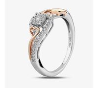 Anello a grappolo in oro bicolore 9 ct 0,20 ct con diamanti e cuore aperto TH...