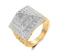 Anello a piramide in oro bicolore con zirconia cubica - Anello da uomo placcato oro PVD con pietre scintillanti, gioielli streetwear audaci - BLING KING LONDON, 23 3/8, Ottone, Nessuna pietra preziosa