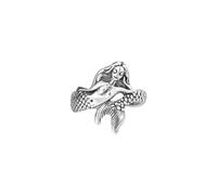 Anello a sirena, classico, a coda di sirena, in argento, da uomo, con coda di delfino, carino, anello a sirena, da favola, Metallo
