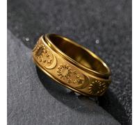 Anello a stella e luna da uomo in acciaio inossidabile placcato oro 18 carati, anello per l'ansia, vintage, gioiello per uso quotidiano, regalo per le vacanze 9#,8#,7#,10#,11#Acciaio inossidabile