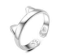 Anello a tema di animali, in argento sterling 925, da donna, splendido anello con design unico con orecchie di gatto, ideale per feste