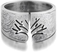 Anello a vite semplice con albero della vita, da uomo e donna, colore argento, con albero e foglie, anello nuziale spazzolato, anello da donna punk per feste, anello aperto creativo, misura regolabile