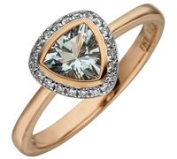 Anello Acquamarina Azzurro & 21 Diamanti Brillanti 0,1 Ct. W / Si 585 Oro Rosso