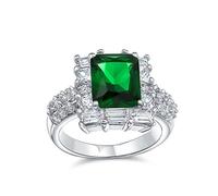 Anello Affermazione Cocktail Stile Art Deco Verde Smeraldo Simulato CZ Pave CZ Solitario Rettangolare Alla Moda 5CT Per Donne Placcato Argento