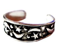 Anello Alluce Luna Stelle Cielo Celeste Argento Massiccio 925 Regolabile Unisex