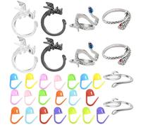 Anello all'uncinetto, 10 marcatori regolabili per uncinetto, set di anelli all'uncinetto con animali, anello fatto a mano, anello di tensione del filato, in lega di zinco, anello di tensione a tema
