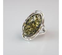 Anello ambra verde regolabile grande argento 925 gioiello fatto a mano...