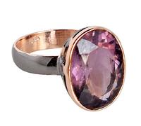 Anello ametista - oro rosa e argento sterling 925 placcato al rodio nero, ovale 20 x 12 mm, pietra preziosa sfaccettata Boho Chic multicolore anello per le donne, T 1/2, Gemma, Ametista
