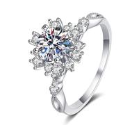 Anello Amicizia, anello da donna solitario, oro bianco argento 14 carati, diamante da laboratorio, fiocco di neve con pietra preziosa, misura sorella per signore Natale gioielli, 59, Oro bianco 14