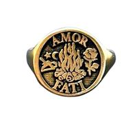 Anello Amor Fati in argento sterling 925 | Anello placcato in oro | Anello con sigillo rotondo 15x15 mm | Misura della fascia US 5-12,5 Avelaibal | LKDR_0768