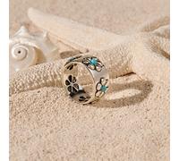 Anello ampio con fiore argentato e turchese - Accessorio boho chic unico per uso quotidiano e vacanze - Idea regalo con personalizzazione per San Valentino, stile cottage, outfit estivo 7,5,9,11,6,8,1