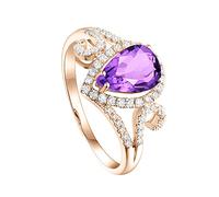 anello, Anelli da donna in oro 18 carati con ametista viola a forma di pera 1,33 e diamanti, anelli nozze in(Rose Gold,V 1/2)