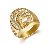 Anello Anelli Gioielli Donna Uomo Squisito Anello con Testa di Cavallo in Zircone, Anello A Ferro di Cavallo, Gioielli di Tendenza Hip Hop Punk da Uomo, Ragazzo 12 A1662-