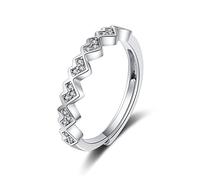 anello, Anelli in oro bianco 9 carati, anelli di promessa for donna, regolabili, a forma cuore ondulato con moissanite rotonda(K 1/2)