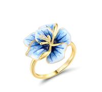 anello, Anello fiore smaltato in argento sterling 925 Anelli bianchi con zirconi cubici for donna([B] Orchid FlowerBlue,7)
