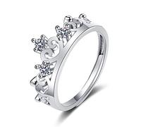 anello, Anello in oro bianco 9 carati da donna, fedi nuziali corona regolabile a cuore cavo con moissanite rotonda(K 1/2)