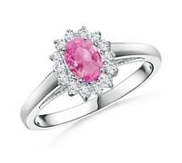 Anello ANGARA 0,75 ct principessa Diana zaffiro rosa con diamante in oro 14...