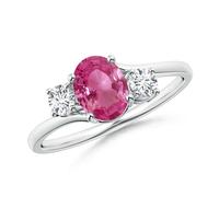 Anello ANGARA 1,06 ct bypass zaffiro rosa e diamante tre pietre in oro 14 carati