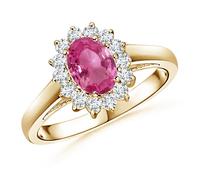 Anello ANGARA 1,1 ct principessa Diana zaffiro rosa con diamante in oro 14...