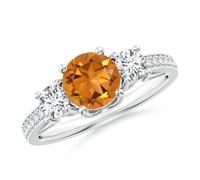 Anello ANGARA 1,14 Ct Prong Set Tondo Citrino e Diamante Tre Pietre in Oro 14K