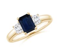 Anello ANGARA 1,37 ct zaffiro blu e diamanti con tre pietre in oro...