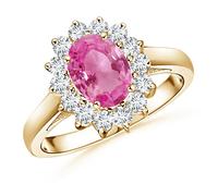 Anello ANGARA 1,8 ct principessa Diana zaffiro rosa con aureola di diamanti...