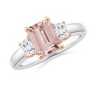 Anello ANGARA naturale 1,72 ct morganite e diamanti tre pietre in oro...