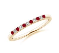 Anello Angara rotondo rubino mezza eternità sette pietre in oro massiccio...