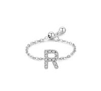 Anello Anniversario Diamante, Anelli Vintage Lettera R Argento con Diamante Forma Rotonda Pt950 e Oro Bianco, N 1/2, PT950, Diamante