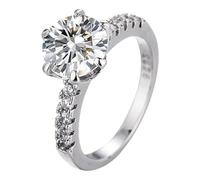 Anello ansia da donna, taglia 12, forma rotonda bianca, con zirconia cubica, 6 rebbi, con incastonatura a canale, anello di San Valentino, gioielli per ragazze adolescenti, 9, Metallo, Non pietra