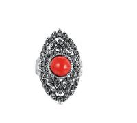 Anello antico della pietra preziosa d'argento della Boemia alla moda con lo stile etnico e il design unico dell'intaglio della cavità, anello retrò