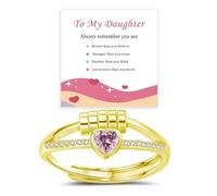 Anello antistress a forma di cuore in argento Sterling/placcato oro per figlia, anello regolabile per ansia con zirconia cubica, regalo per mamma e papà per compleanno Natale, Misura unica, Pietra