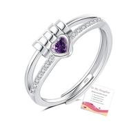 Anello antistress a forma di cuore in argento Sterling/placcato oro per figlia, anello regolabile per ansia con zirconia cubica, regalo per mamma e papà per compleanno Natale, Pietra, Zirconia cubica