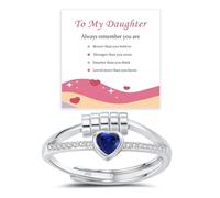 Anello antistress a forma di cuore in argento Sterling/placcato oro per figlia, anello regolabile per ansia con zirconia cubica, regalo per mamma e papà per compleanno Natale, Misura unica, Pietra