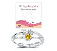 Anello antistress a forma di cuore in argento Sterling/placcato oro per figlia, anello regolabile per ansia con zirconia cubica, regalo per mamma e papà per compleanno Natale, Misura unica, Pietra