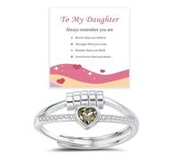 Anello antistress a forma di cuore in argento Sterling/placcato oro per figlia, anello regolabile per ansia con zirconia cubica, regalo per mamma e papà per compleanno Natale, Misura unica, Pietra