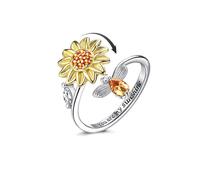 Anello Antistress per Donna,Girasole Anello,Anello Antistress Regolabile Fidget Anelli Donna Placcato Spinner Anello Umore Anelli,Zirconia Girasole Daisy Fiore Del Sole Anelli,You are My Sunshine Ring