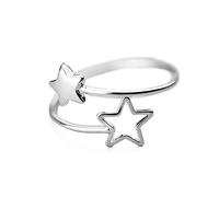 Anello Aperto a Doppia Stella Per Donne Adolescenti Ragazze In Argento Sterling S925 Regolabile Dichiarazione Di Fidanzamento Sottile Minuscoli Anelli Gioielli Regalo Per Figlia Compleanno