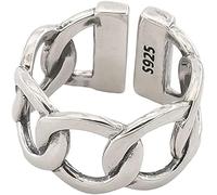 Anello aperto con catena a grano, anello largo regolabile in argento Sterling 925, alla moda, gioielli hip hop, anello da donna, Medium, Plastica