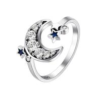 Anello aperto con luna e stella con diamanti di cristallo, gioielli per feste di nozze per le donne s-può essere regolabile pratico