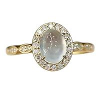 Anello aperto con pietra di luna bianca e giada ghiacciata, anello con zircone e diamante in oro 14 carati, regolabile, fatto a mano, con cristallo di giada verde hetian