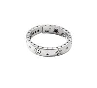 Anello aperto da donna con luna e stella, stile retrò, intagliato, alla moda, Acciaio inossidabile, Zircone sintetico