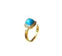 Anello aperto da donna in argento Sterling S925 con turchese naturale, fresco ed elegante, con piccola piramide blu