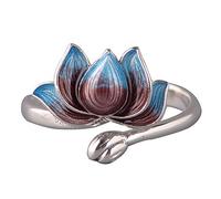 Anello aperto fiore di loto smaltato in argento sterling 925 per donna e ragazza regolabile
