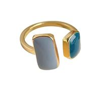 Anello aperto geometrico da donna, design a blocchi di colore grigio-blu, realizzato a mano con gocce di olio, gioielli placcati in oro rame alla moda, splendido per abiti abbinati a camicie e abiti