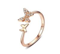 Anello aperto in argento Sterling con farfalla per donne e ragazze, regolabile, con pietra portafortuna in cristallo, delicato animale, promessa di fidanzamento, anello di nozze, anello Eternity, oro
