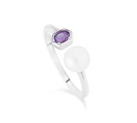 Anello Aperto Moderno In Argento Sterling 925 Con Perle E Ametiste