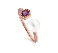 Anello Aperto Moderno In Argento Sterling Placcato Oro Rosa Con Perle E Ametiste