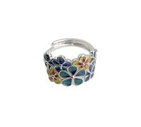 Anello aperto regolabile da donna, design floreale smaltato dipinto, gioielli artistici eleganti in rame placcato oro, splendido abbinamento per abiti, camicie e tutti i tipi di abiti casual